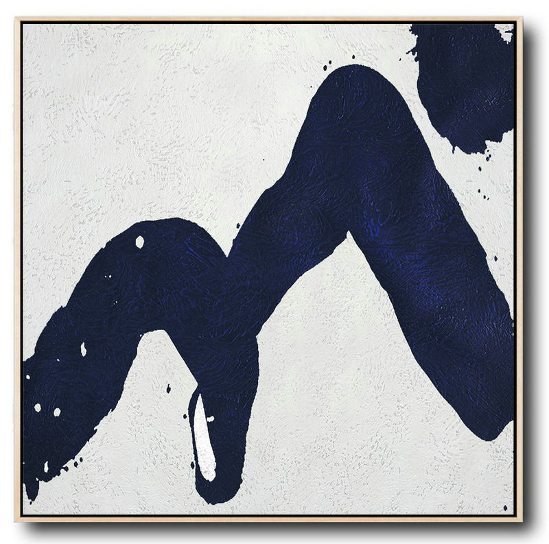 Extra Large Acrylic Painting On Canvas,Hand Painted Navy Minimalist Painting On Canvas,Extra Large Artwork